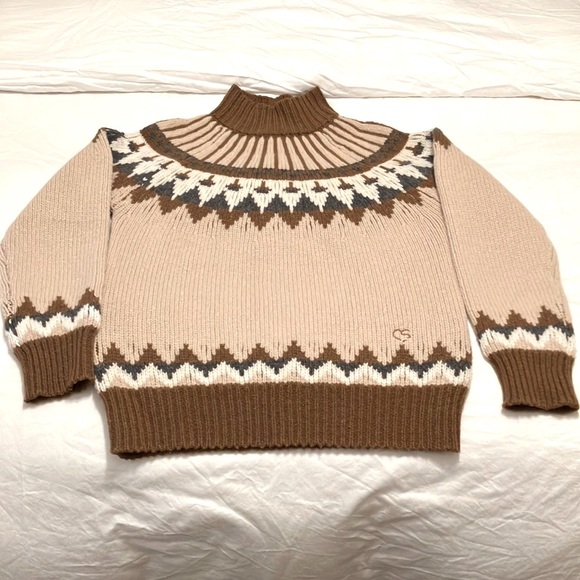 Claudia Schiffer + Frame Merino Wool Fair Isle Turtleneck Sweater NWT - Picture 9 of 15